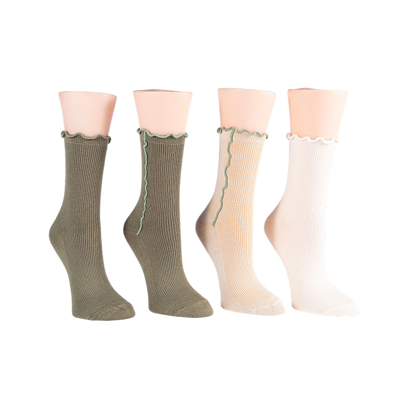 Calcetines Demi Crew de 4 piezas con ribete de lechuga en contraste