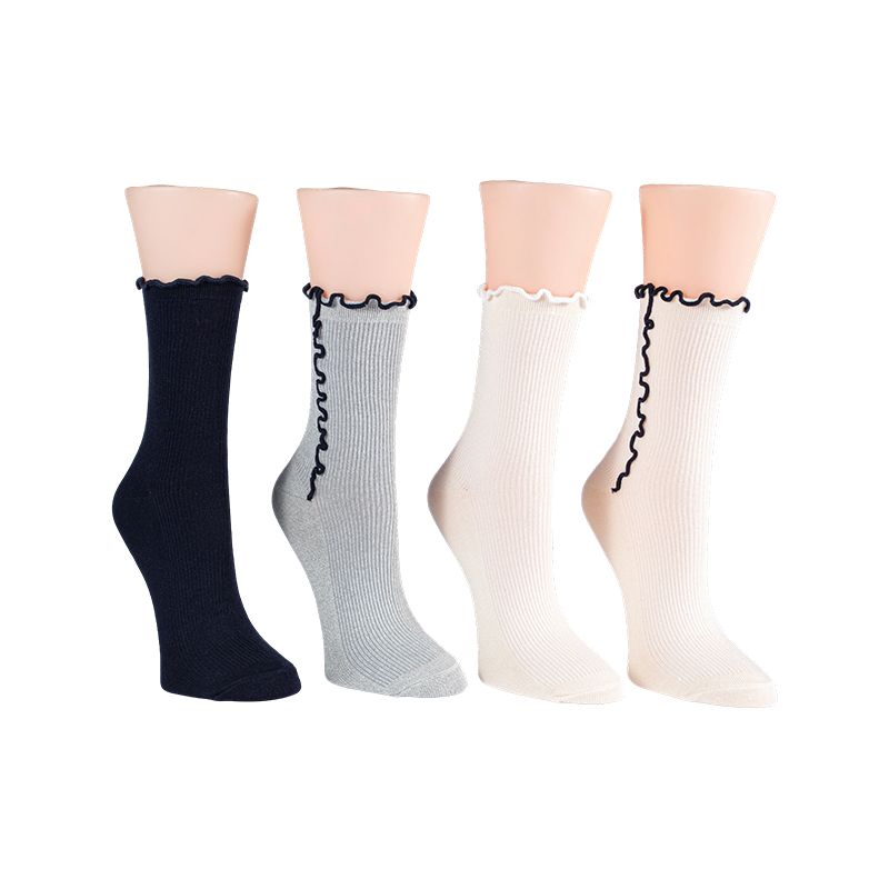 Calcetines Demi Crew de 4 piezas con ribete de lechuga en contraste