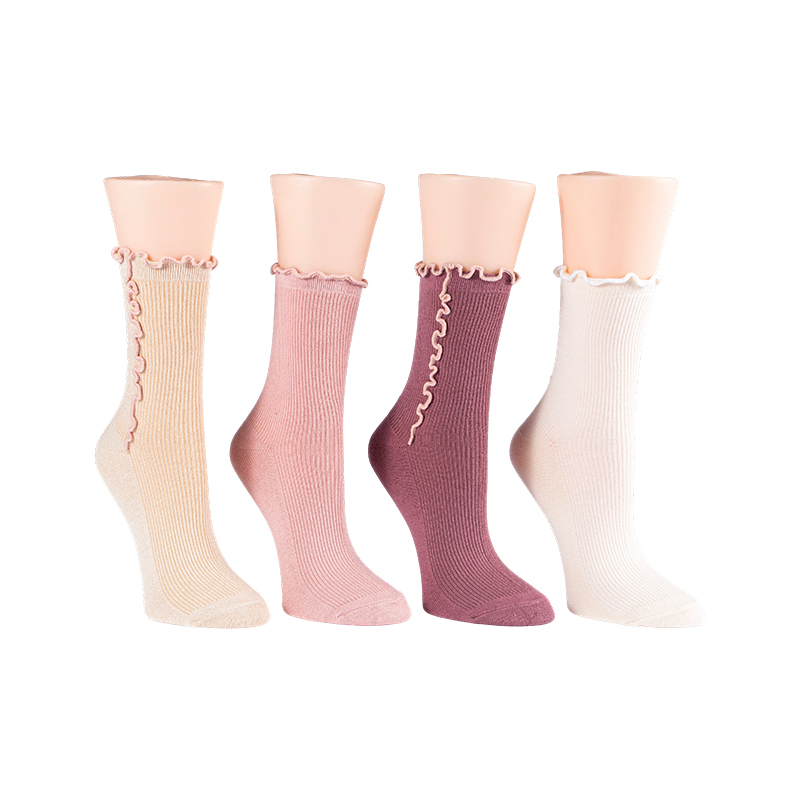 Calcetines Demi Crew de 4 piezas con ribete de lechuga en contraste